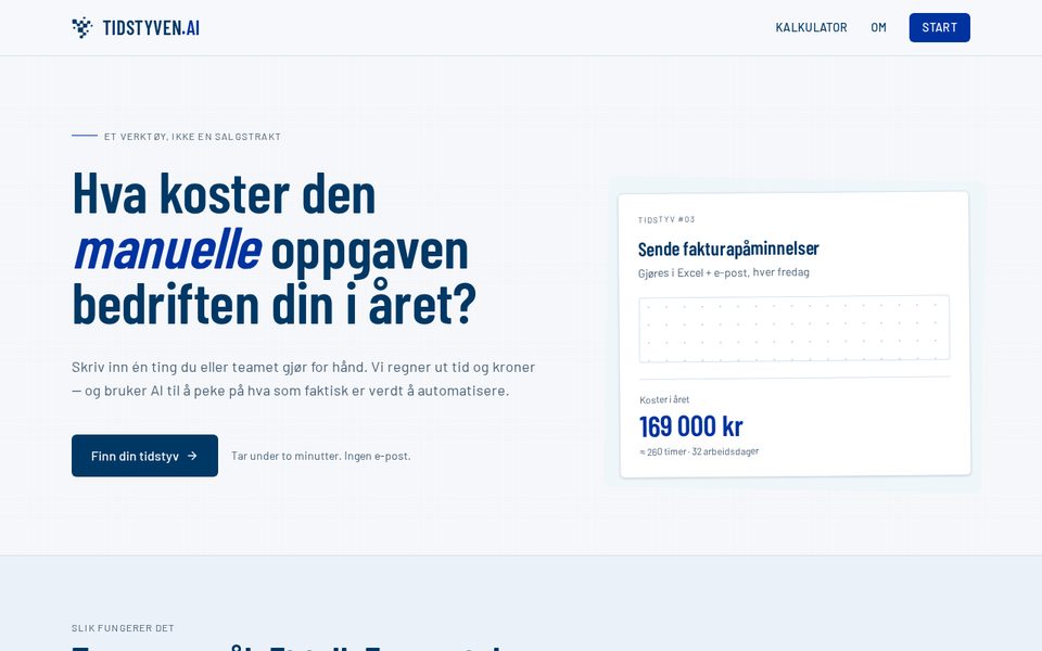Skjermbilde av nettsiden til Tidstyven